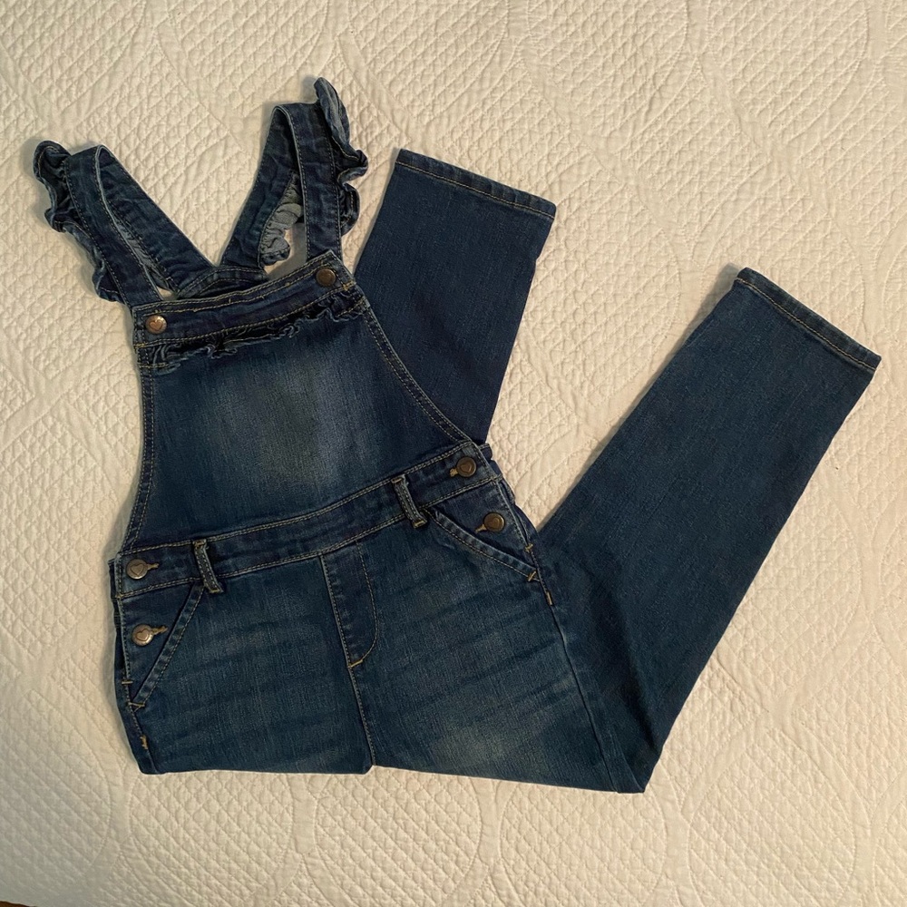 5T Girls Denim Ruffle Overalls